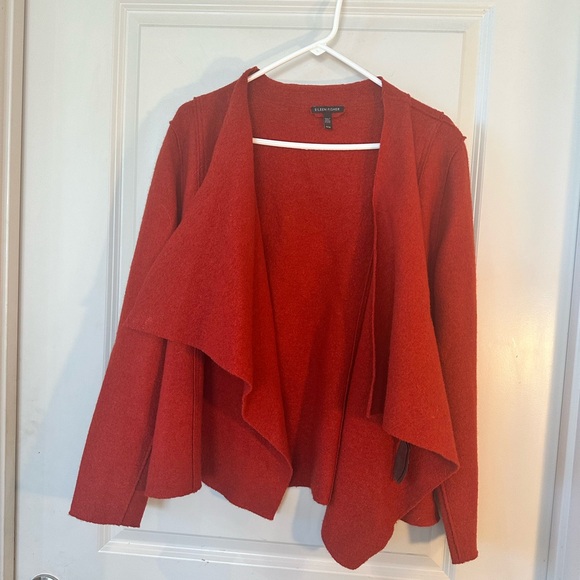 Eileen Fisher Rust Red 100% Wool & Leather Buckle Draped Sweater, Medium - Picture 3 of 10